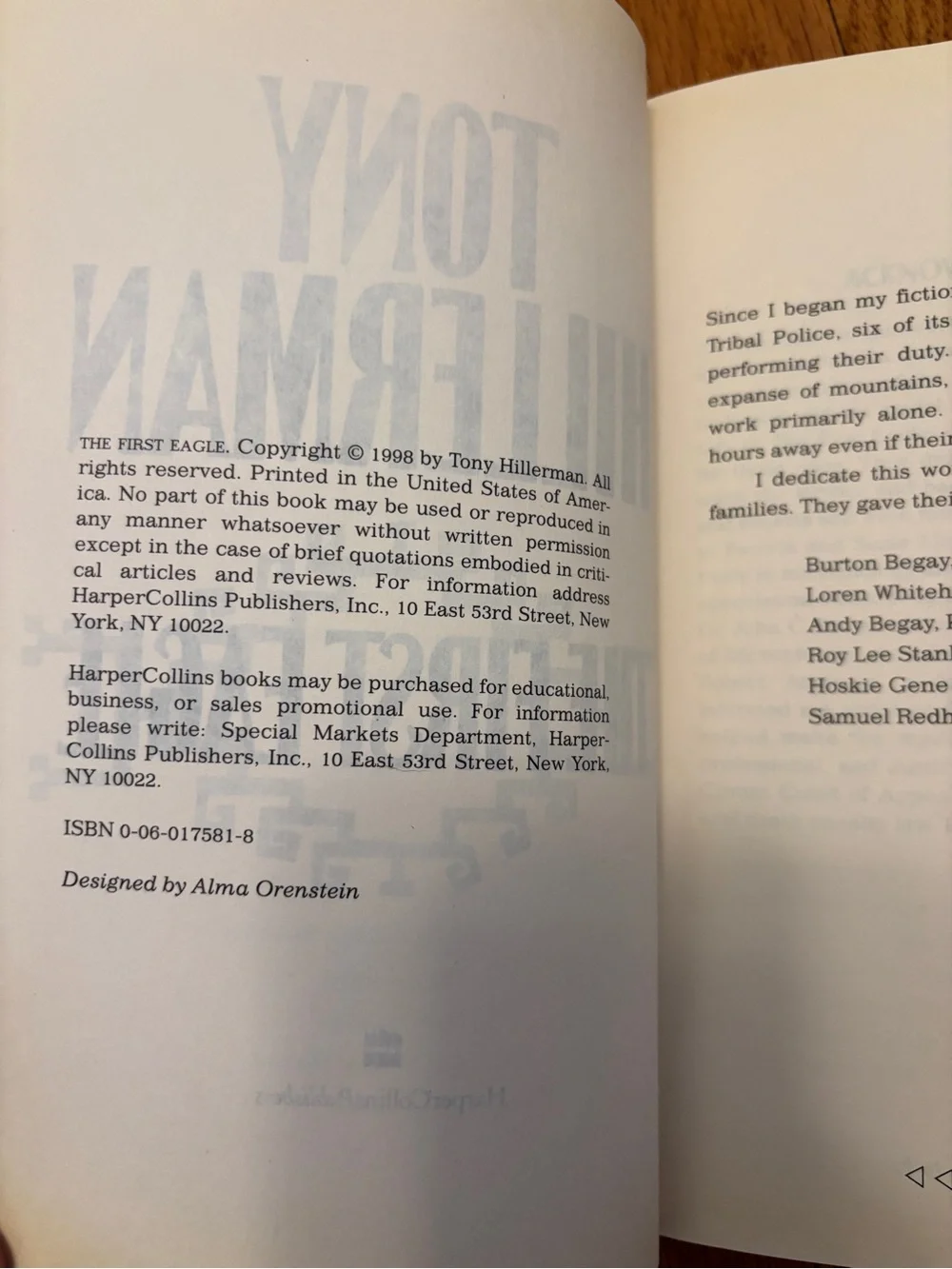 Tony Hillerman ‘The First Eagle 🦅 Hardback Book